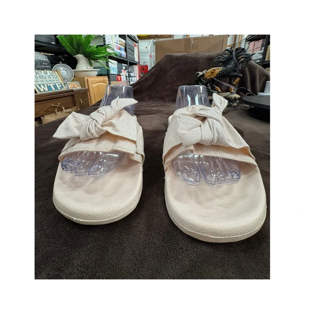 INC Beige Slide Sandals with sparkling Bow Accent XL (11-12) - Picture 3 of 9